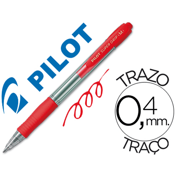 Esferografica pilot super grip vermelho -retratil -com grip-tinta base de oleo 2