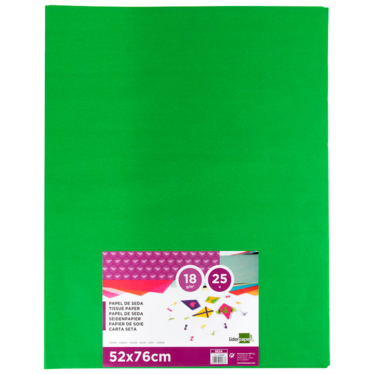 Papel seda liderpapel 52 x 76 cm 18 gr verde medio pack 25 folhas 3