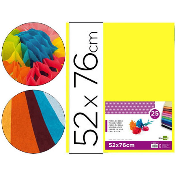 Papel seda liderpapel 52 x 76 cm 18 gr amarelo pack 25 folhas 1