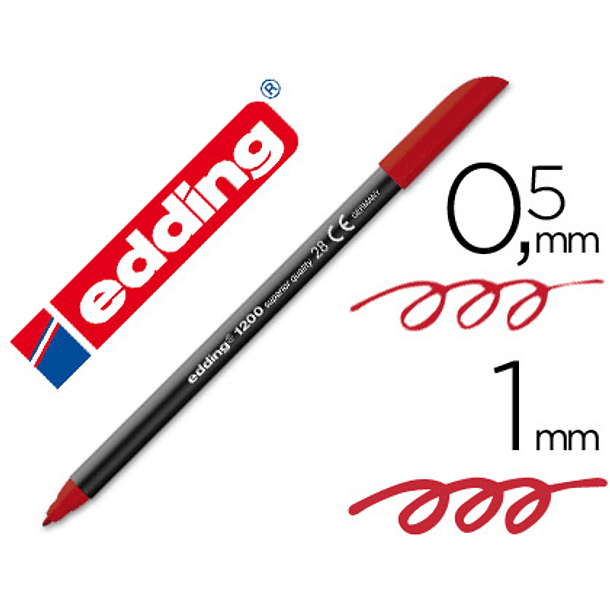 Marcador edding 1200 ponta de fibra redonda traco 1 mm n.28 vermelho ingles 1