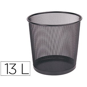 Cesto de papeis q-connect de rede metalico preto capacidade 13 litros 28x26,5 cm