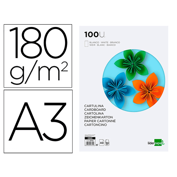 Cartolina liderpapel 180 gr 100 folhas din a3 branco 1