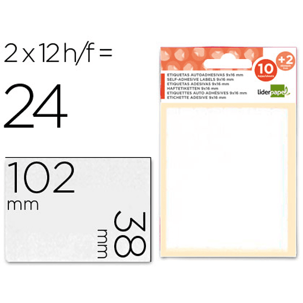 Etiquetas adesivas liderpapel 10 + 2 folhas 18x102 mm 24 etiquetas 1