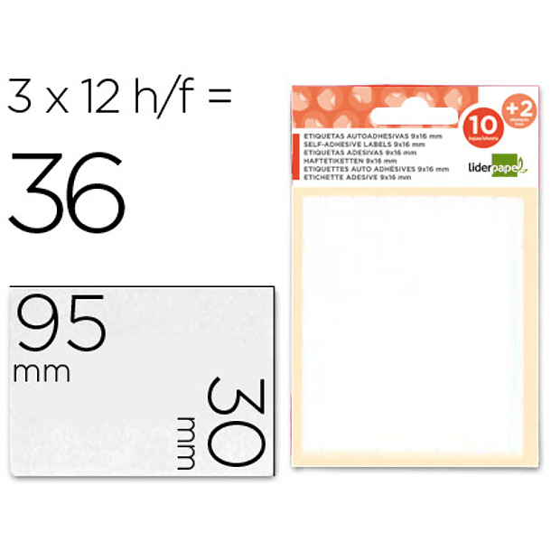 Etiquetas adesivas liderpapel 10 + 2 folhas 30x95 mm 24 etiquetas 1