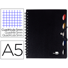 Caderno espiral liderpapel a5 micro executive capa plastico 100 f 80 gr quadricula 5mm 5 separadores com elastico preto