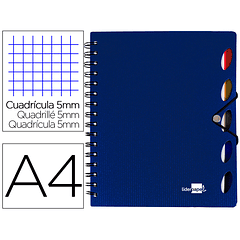 Caderno espiral liderpapel a4 micro executive capa plastico 100 f 80 gr quadricula 5mm 5 separadores com elastico azul