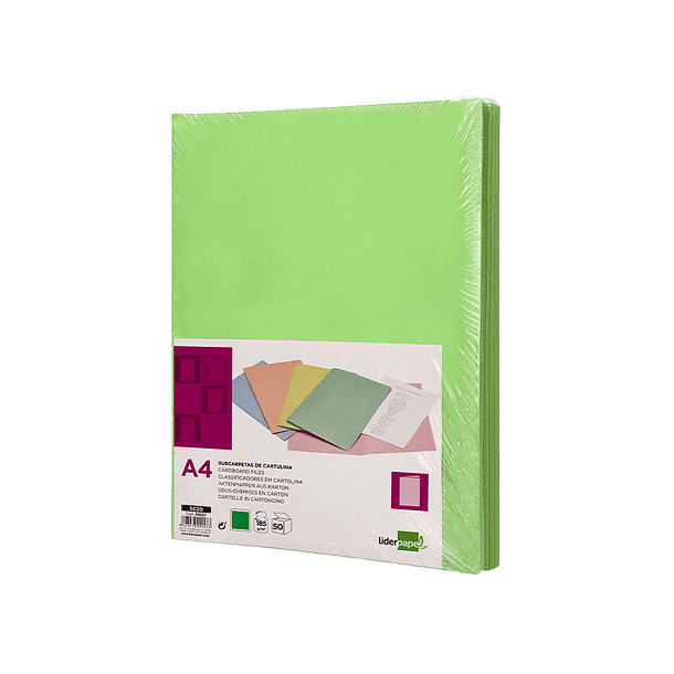 Classificador liderpapel em cartolina de 180 gr din a4 verde intenso 10