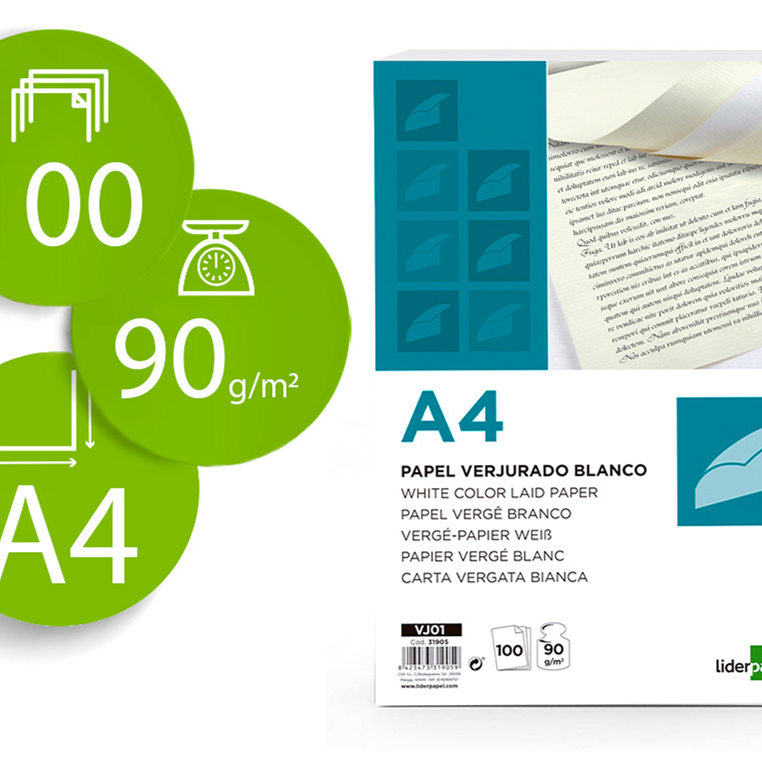 Papel verge liderpapel din a4 90 gr branco pack de 100 folhas 1