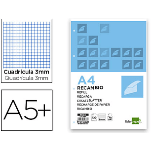 Recarga liderpapel quarto 100 f 6tc-06 quadriculado 3 mm 6 furos universal com margem