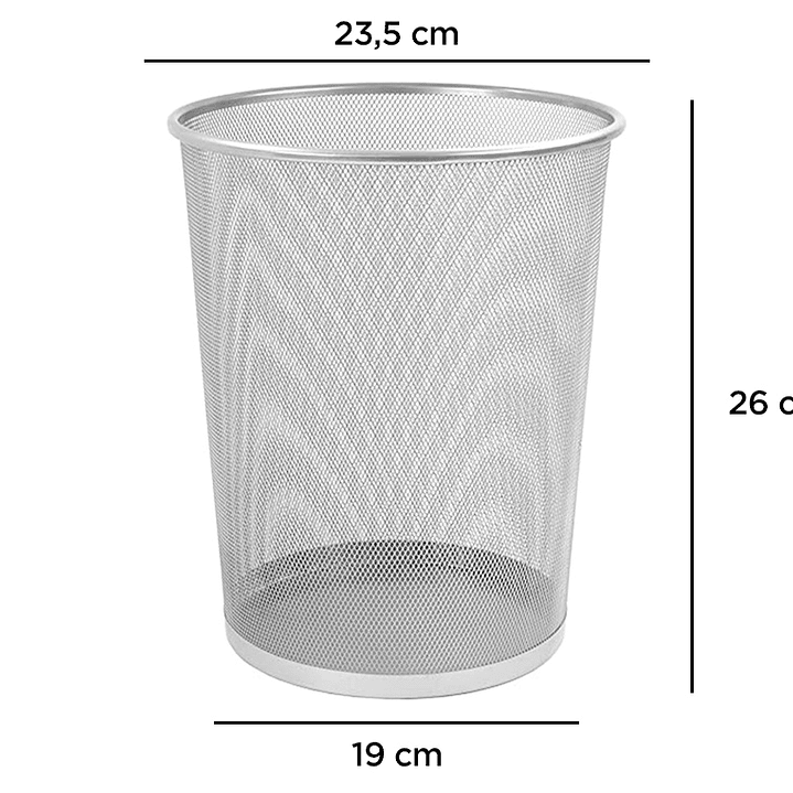 Cesto de papeis q-connect de rede metalico prata capacidade 8,3 litros 26x23,5 cm 3