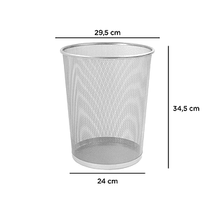 Cesto de papeis q-connect de rede metalico prata capacidade 19 litros 34,5x29,5 cm