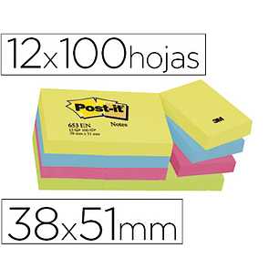 Bloco de notas adesivas post-it neon. 38 x 51 mm