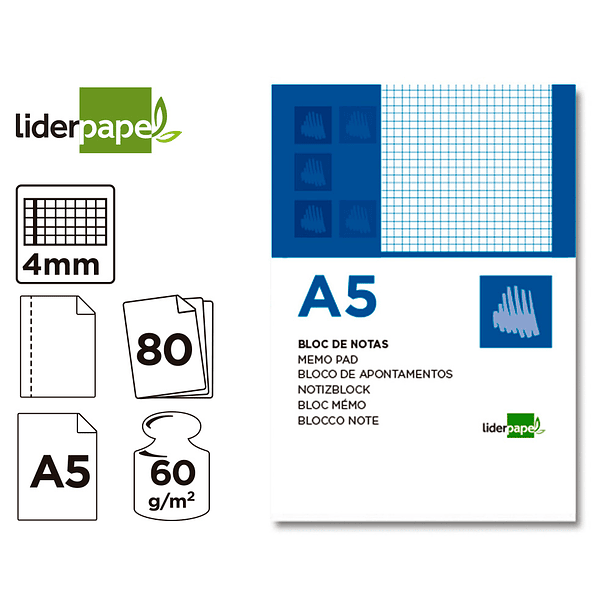 Bloco de apontamentos liderpapel din a5 80 f quadriculado 3