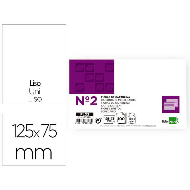 Fichas em cartolina, emb. com 100, 75x125 mm, lisa 1