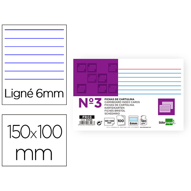 Fichas em cartolina, emb. com 100, 100x150 mm, pautado 1