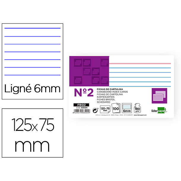 Fichas em cartolina, emb. com 100, 75x125 mm, pautado 1