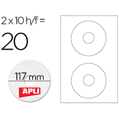 Etiquetas adesivas apli 10603 formato cd-rom 117 mm -fotocopiadora tinteiro caixa com 10 folhas/20 etiquetas