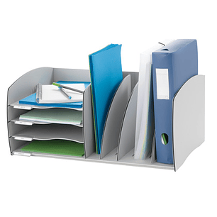 Organizador de armario paperflow cinza composto por espaco de arquivo e 4 tabuleiros 245 x 593 x 340 mm