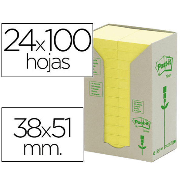 Bloco de notas adesivas post-it recicladas em torre 38 x 51 mm 24 blocos 1