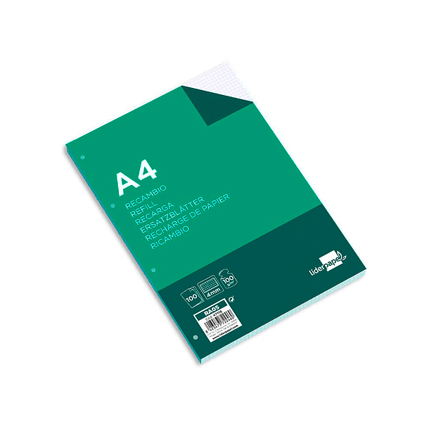 Recarga liderpapel din a4 100 folhas 100g/m2 quadricula 4mm com margem 4 furos 4