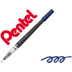 Pincel com tinta a base de agua pentel gfl azul metalico ponta de nylon portatil com tampa recarregavel