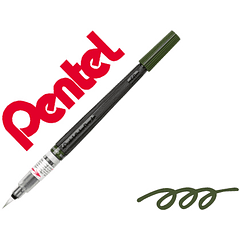 Pincel com tinta a base de agua pentel gfl verde azeitona ponta de nylon portatil com tampa