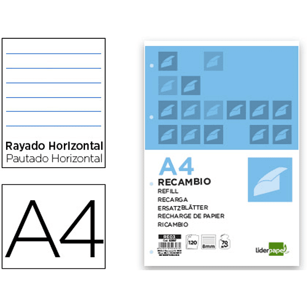 Recarga liderpapel din a4 120+20 f pautado 4 furos sem margem bandas 5 cores papel 70 gr 2