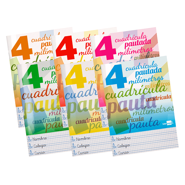 Libreta liderpapel tapa cartoncillo cuarto 32 hojas cuadriculado pautado 4 mm 70 grs colores surtidos 10