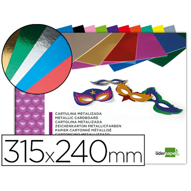 Bloco trabalhos manuais liderpapel cartolina metalizada 210x297 mm 10 f 250gr cores sortidas 1