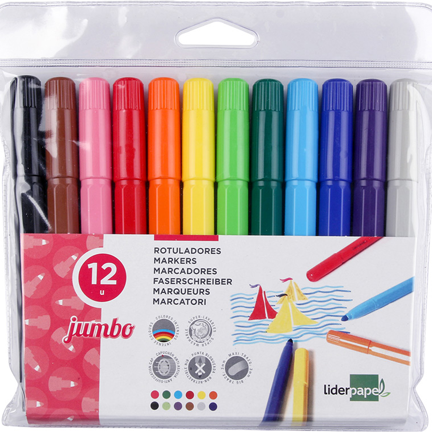 Marcador liderpapel feltro jumbo caixa 12 cores 2