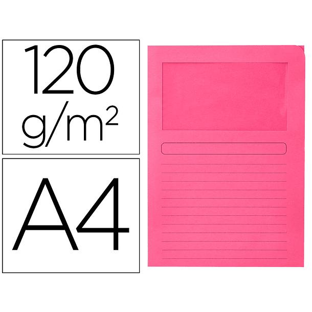 Classificador q-connect em cartolina din a4 rosa com janela transparente 120 gr 1