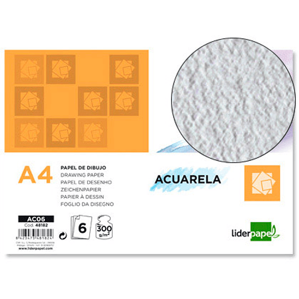 Papel aguarela liderpapel din a4 300 gr pack de 6 folhas 1