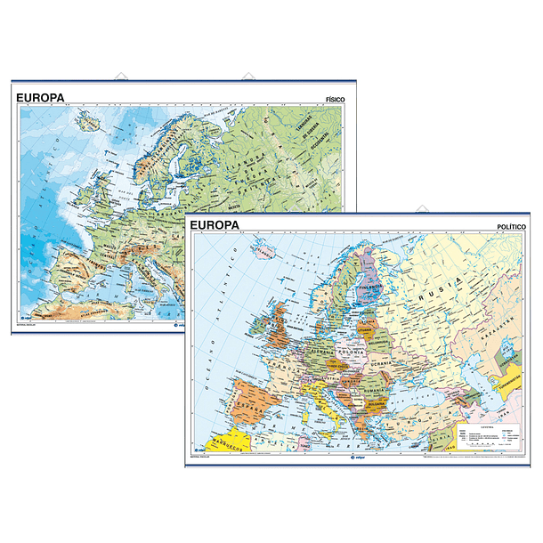 Mapa mural europa fisico/politico -140 x 100 cm