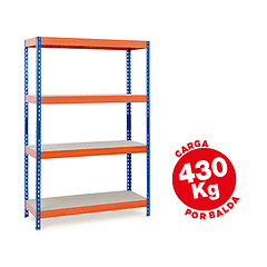 Estante ar storage metalica 200x100x60cm 4 prateleiras 430kg por prat. em madeira sem parafusos cor azul/laranja