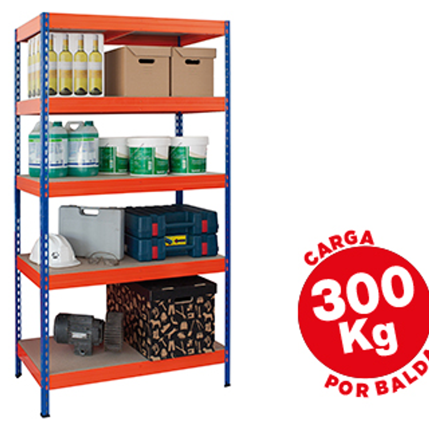 Estante ar storage metalica 192x100x50cm 5 prateleiras 300kg por prat. em madeira sem parafusos. cor azul/laranja 1