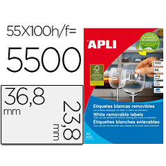 Etiquetas adesivas apli 36,8x23,8 mm fotocopiadora laser tinteiro caixa 100 folhas din a4 com 5500 etiquetas