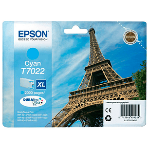 Tinteiro epson stylus t7022 cian xl wp-4000 4500 capacidade 2400 pag