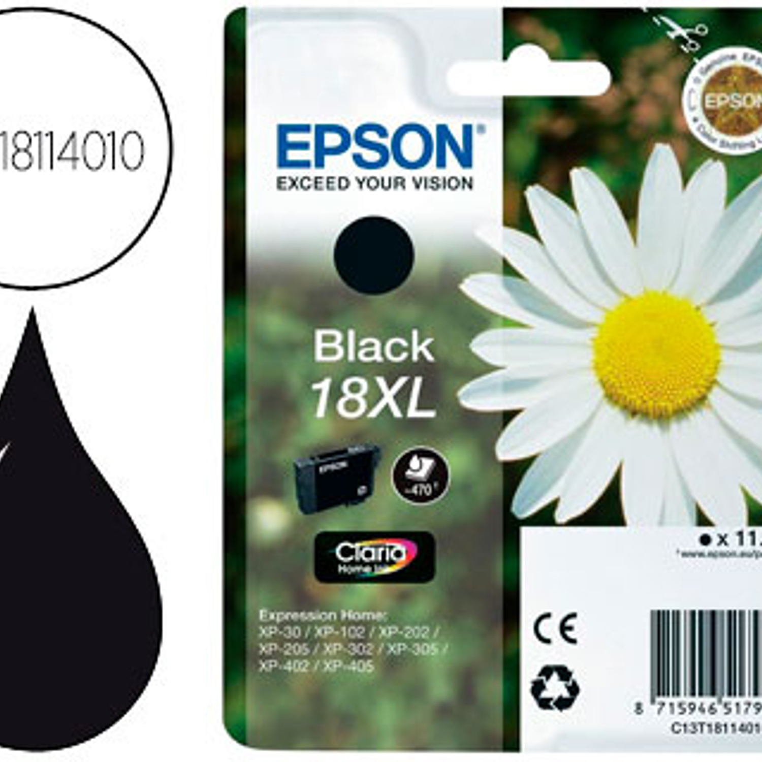 Tinteiro epson t1811 preto expression home xp-102 xp-205 xp-305 xp-405 capacidade 470 pag 1