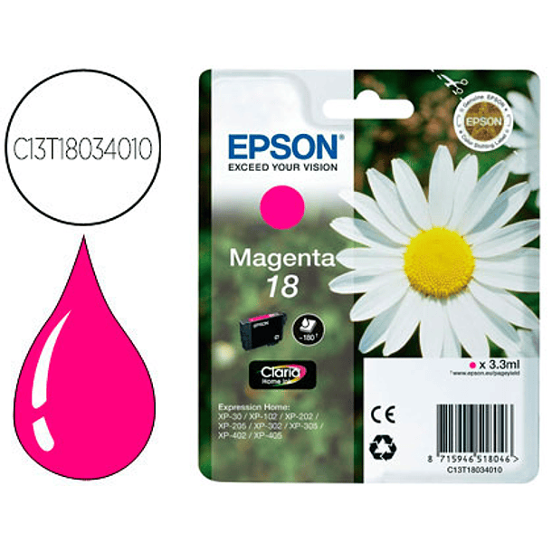 Tinteiro epson t1803 magenta expression home xp-102 xp-205 xp-305 xp-405 capaciidad 180 pag 1