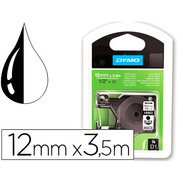 Fita dymo preto branco 12 mm x 3,5 mt d1 nylon 2