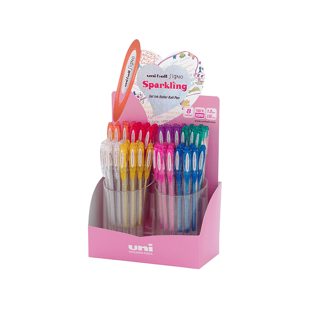 Roller uni ball um-120 sign o 0,7 mm tinta gel expositor de 48 cores com purpurina 1