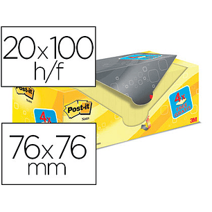 Bloco de notas adesivas post-it super sticky amarelo canario 76x76 mm pack promocional 16+4 gratis