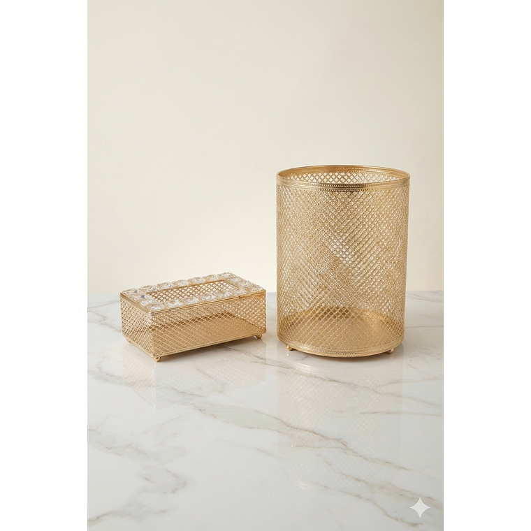 Pack Papelero y Porta Tissue Dorado 1