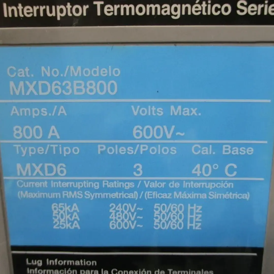 MXD63B800 Interruptor Automático de caja moldeada de 3 polos y 800 A 600 V Siemens 3