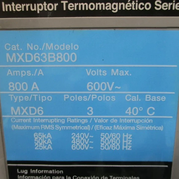 MXD63B800 Interruptor Automático de caja moldeada de 3 polos y 800 A 600 V Siemens 3