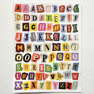 Lámina de Stickers de Letras - Collage Retro