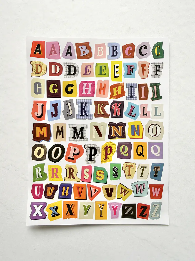 Lámina de Stickers de Letras - Collage Retro 1