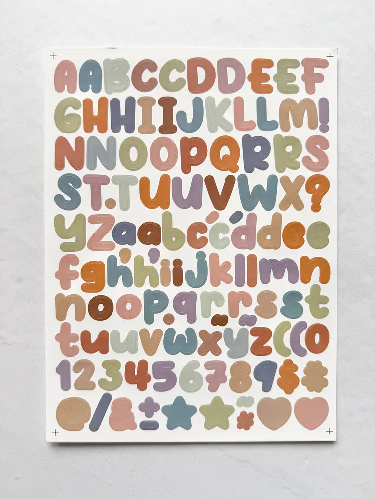 Lámina de Stickers de Letras - Unicolor 1