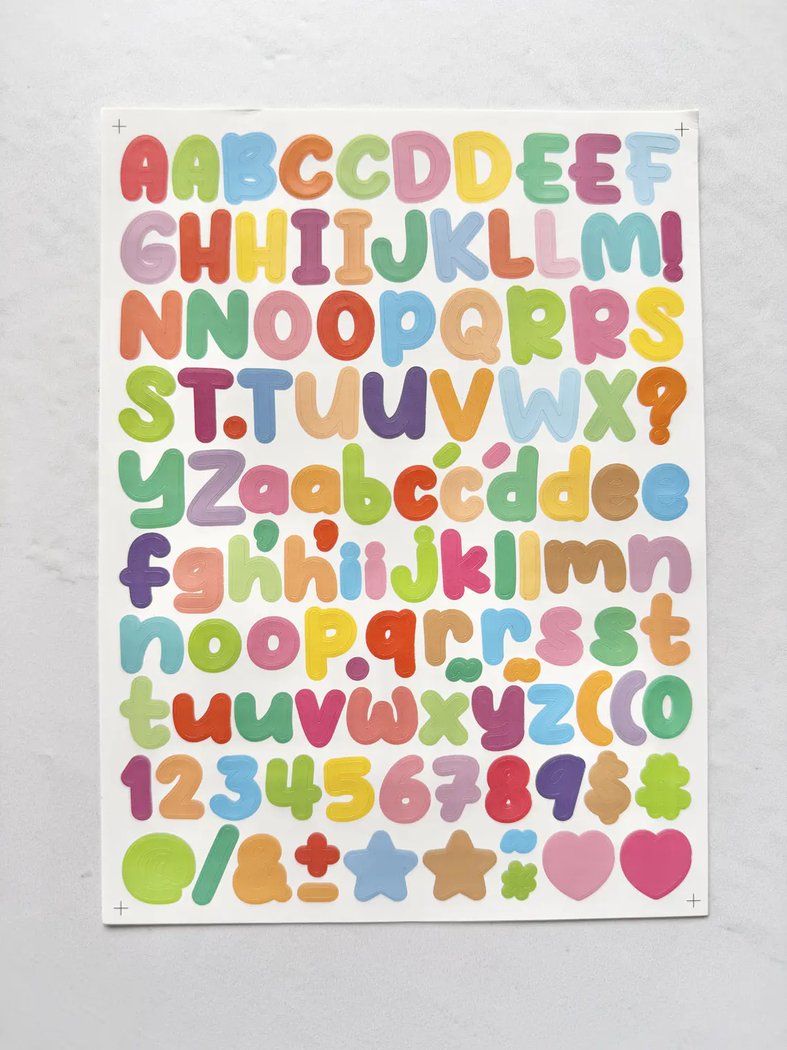 Lámina de Stickers de Letras - Unicolor 13