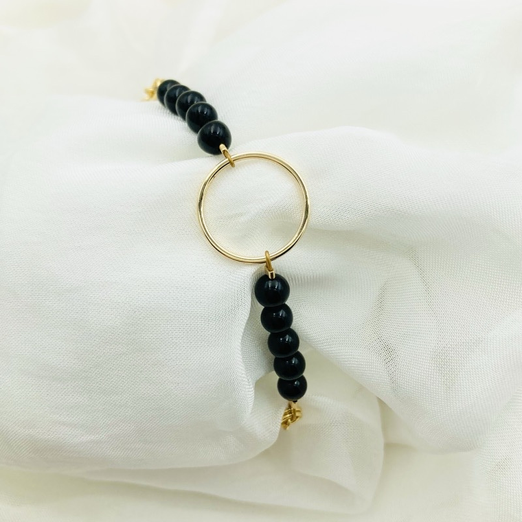 Pulsera Dorada Y Piedra Obsidiana 1